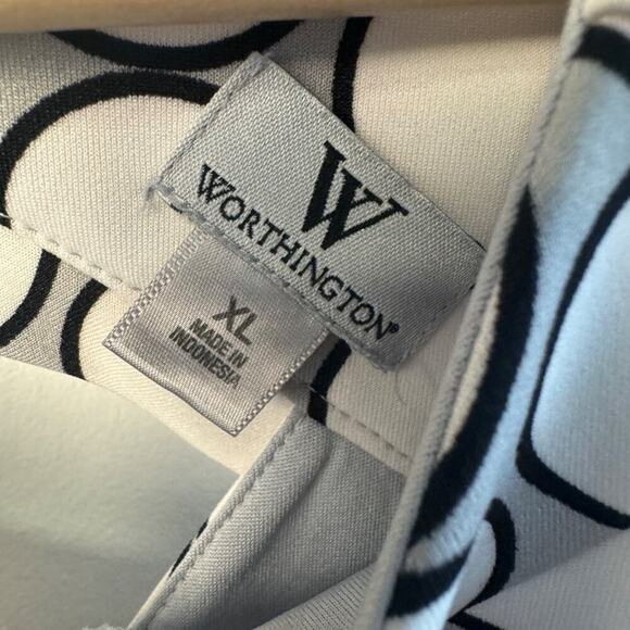 Worthington XL Sleeveless Peplum Top Gray White Yellow Polka Dot Cut Out Back - Picture 5 of 6